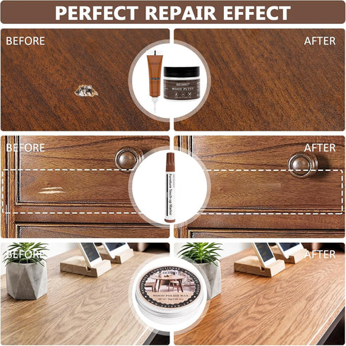 Wood Furniture Repair Kit, 40 Sets, 18 Colors Wood Filler Putty and 8 Touch Up Markers for Scratches and Holes