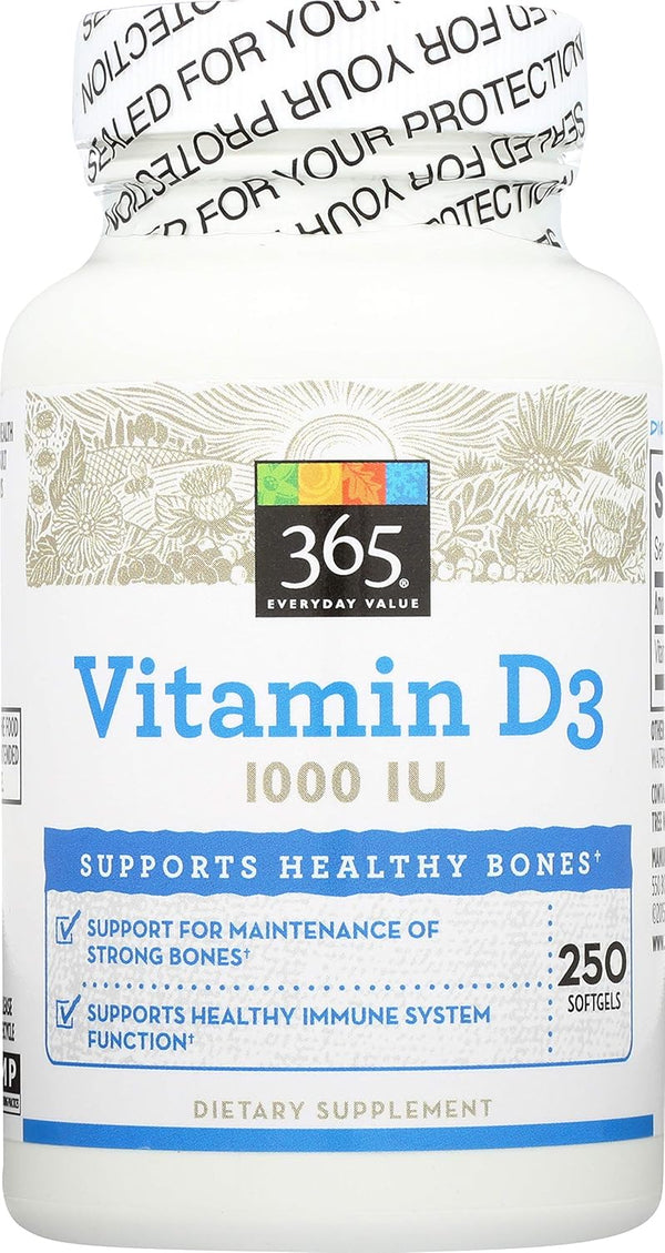 365 Everyday Value Vitamin D3 1000 IU, 250 Capsules