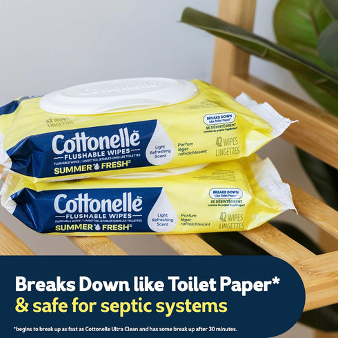 Summer 2 Packs, 42 Pack Cottonelle Fresh Scented Flushable Wipes, Flip-Top Wet Wipes per