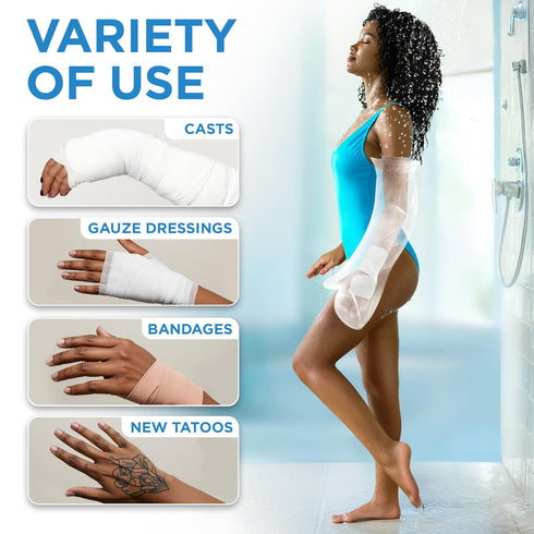 100% Waterproof Cast Covers for Shower Arm Adult - Tight Seal, 2pk Reusable Cast Protectors, Full Arm Bag Sleeves