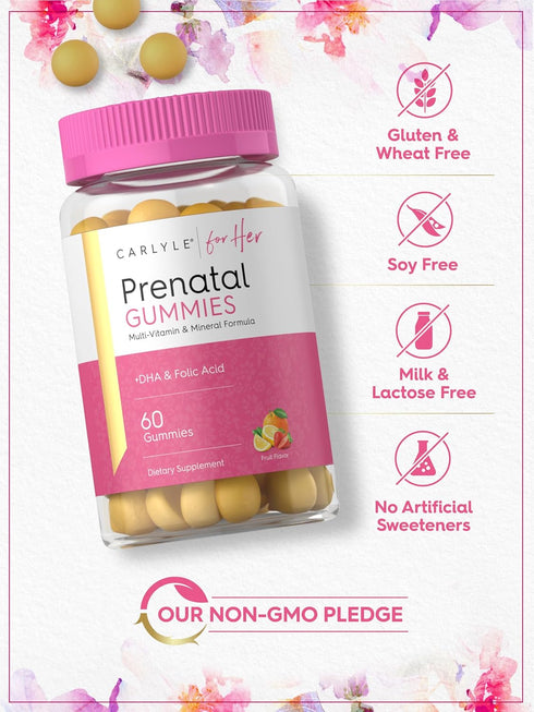Gummy 60 Gummies Carlyle Prenatal with DHA & Folic Acid | | Multivitamin and Mineral Supplement for Women | Fruit