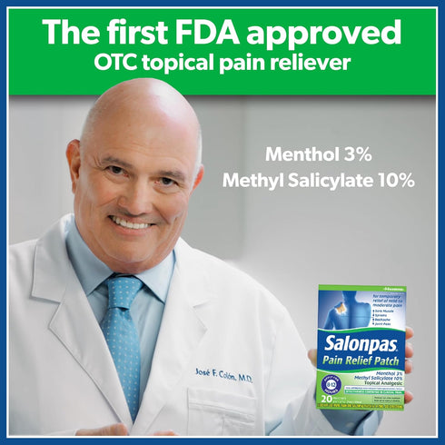 Salonpas Pain Relief Patch, 20 Count, Temporary Relief of Mild to Moderate Pain, Backache, Sore Muscle, Sprains