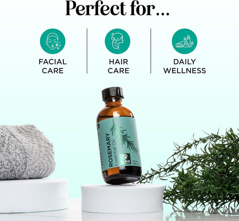 Pure Rosemary Essential Oil 4oz - Undiluted Oil for Hair, Skin, Nails & Aromatherapy Diffusers