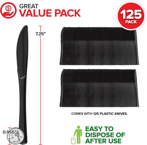 Stock Your Home (125-Count Plastic Knives, Disposable Silverware for Dinner, Heavy Duty Utensils, Heavyweight Party Flatware, Bulk Cutlery in Black by Stock Your Home
