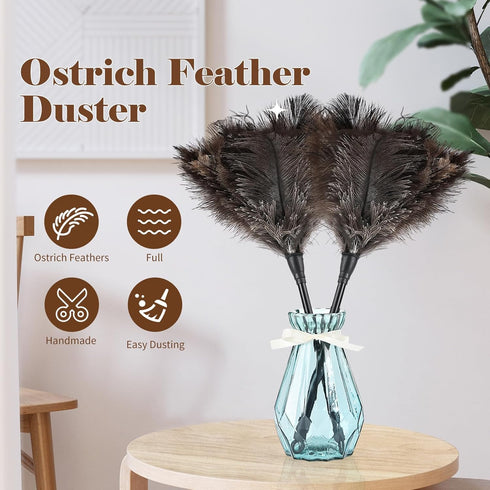 Natural Ostrich Feather Duster - 14.9 inch Fluffy Mini Dusters with Plastic Handheld for Cleaning Car, Keyboard, Office
