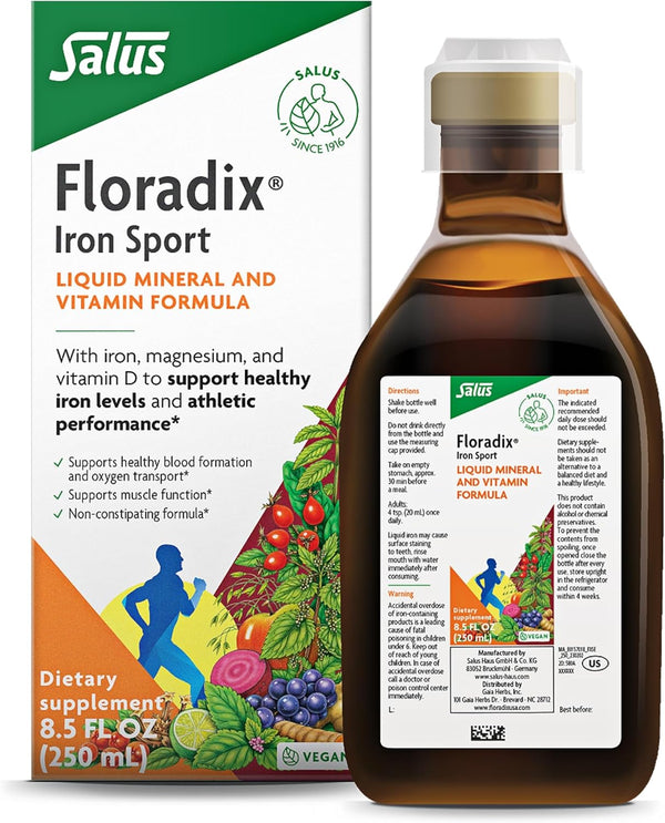 Floradix Iron Sport Liquid Mineral & Vitamin Formula - Daily Nutritional & Energy Support - Vegan & Non-GMO