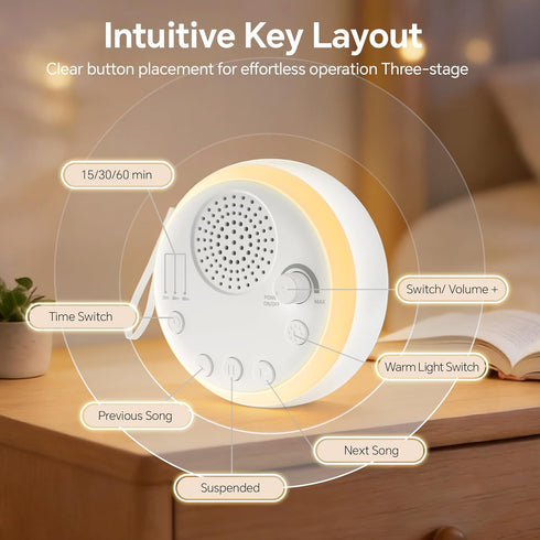 SPLENPAW 16 3 3 Portable White Noise Machine with Soothing Sounds & Color Night Light - Memory Function, Timers