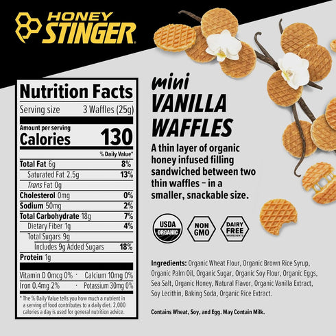 Honey Stinger Organic Mini Vanilla Waffles, Energy Stroopwafel for Exercise, 1 Bag, 5.3 Ounce