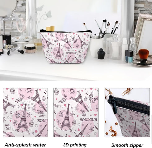 Watercolor Paris Tower Makeup Bag for Purse, Waterproof Funny Cosmetic Bags for Women, Zipper Travel Toiletry Pouch