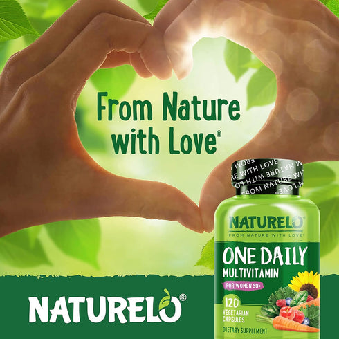 NATURELO One Daily Multivitamin for Women 50+ (Iron Free) - Menopause Support - Whole Food Supplement - Non-GMO - 120