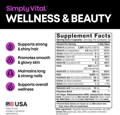 Biotin Vitamins for Hair, Skin & Nails - Biotin 5000mcg, Keratin & Collagen - Hair Supplement for Women & Men with Marine Collagen Peptides & B Complex - Hair Vitamins Made in USA - 60 Caps