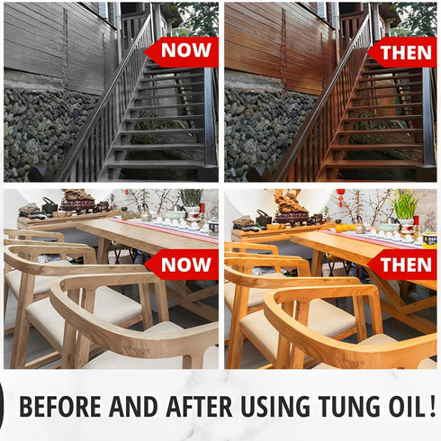 32 OZ Pure Tung Oil for Wood Finishing with Brush - Waterproof Wood Sealer for Indoor and Outdoor Use