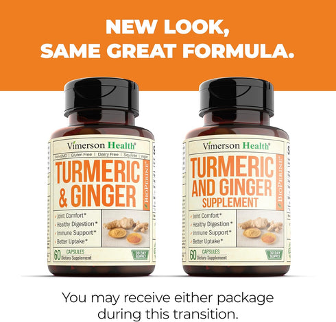 Turmeric Curcumin Supplement with Ginger Root, Joint Support, 95% Curcuminoids, 2 Pack for Max Absorption