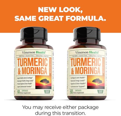 Turmeric Curcumin & Moringa Leaves Extract with Black Pepper, Joint Support Supplement for Joints, Digestion & Energy