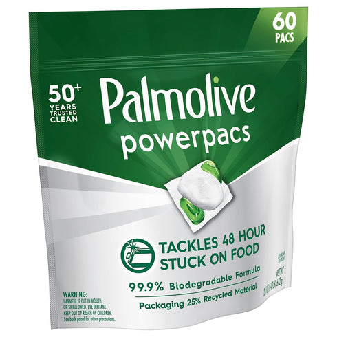 Palmolive PowerPacs Dishwasher Pods, 99.9% Biodegradable Formula, 60 count, No Added Fragrance