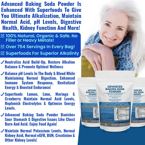 Immune, Advanced Baking Soda Powder: Organic Use Aluminum Free Baking Soda w/Superfoods to Support Kidneys, Stomach