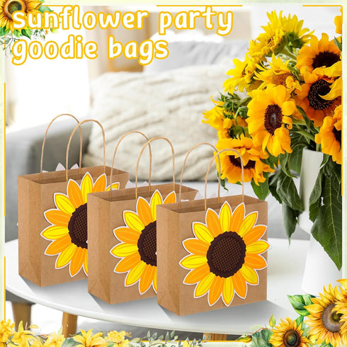 MotiMind 18 Summer Pcs Sunflower Party Gift Bags with Handles Sunflower Paper Goodie Bag for Birthday Party Favor