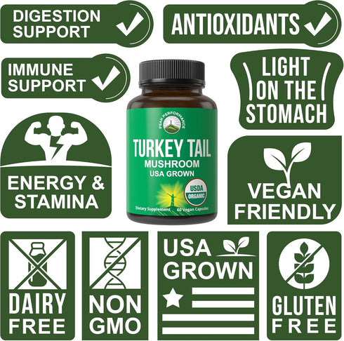 Immune Immunity. Peak Performance Organic Turkey Tail Capsules - USA Grown Made with Real Turkey Tail Mushroom. System