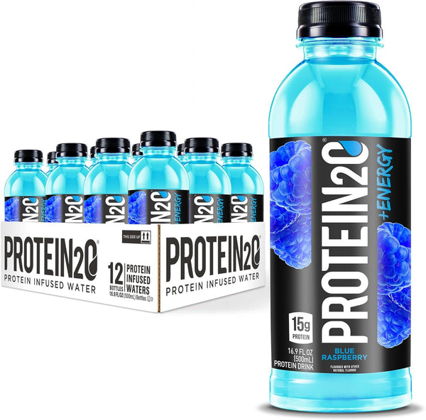 Protein2o 15g Whey Protein Infused Water Plus Energy, Blueberry Raspberry | 16.9 oz Bottle (Pack of 12)