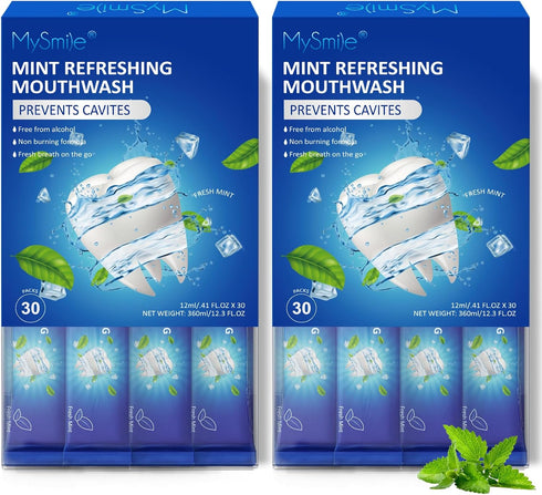 MySmile Mouthwash Alcohol Free, Travel Mouthwash for Adults, Kills 99% of Bad Breath Germs, Fresh Mint, 30 Uses (0.41