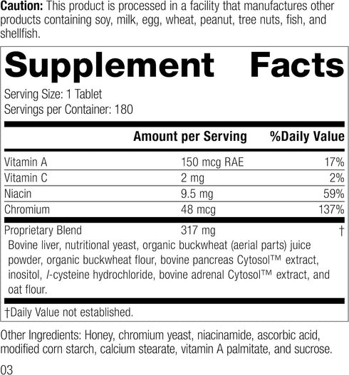 Standard Process Chromium Complex - Whole Food Digestion & Digestive Health with L-Cysteine, Chromium, 180 Tablets