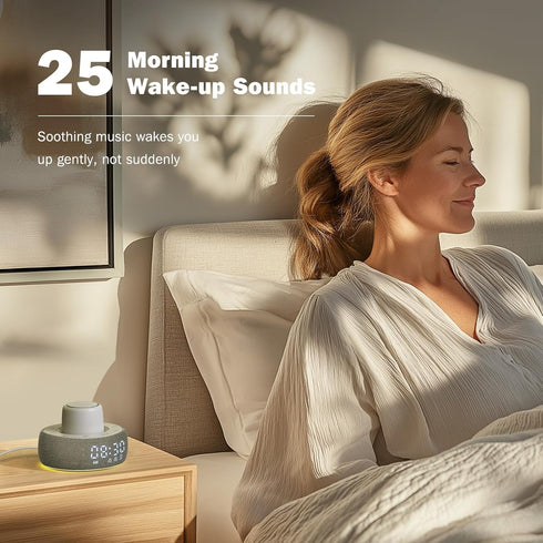 Paussion 25 Dimmable 7 White Noise Machine with Smart Alarm Clock, Soothing Sounds, Portable Sleep Sound Machine Aid