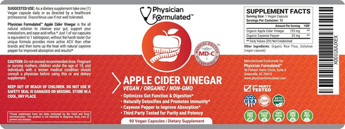 Physician Formulated 100% 750mg 1 90 Organic Apple Cider Vinegar Capsules in just Pill Pure Raw Apple Cider Vinegar