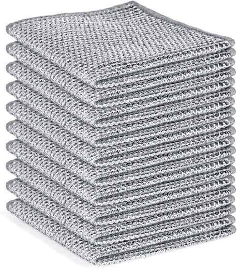 Double Layer Metal Wire Dishwashing Cloth, Dry and Wet Dual-Purpose for Kitchen Cleaning (10 Pieces)