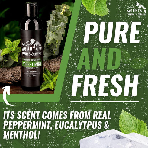 Rocky Mountain Barber Company Men's Conditioner - Tea Tree Oil, Peppermint & Eucalyptus, 8oz for All Hair Types