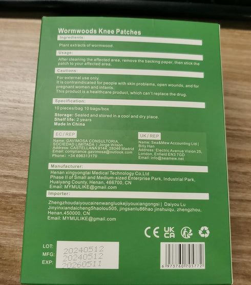 100 Count Knee Patches - Warming Natural Herbal Plaster for Joint Discomfort with Wormwood Extract, Lasting 8 Hours for
