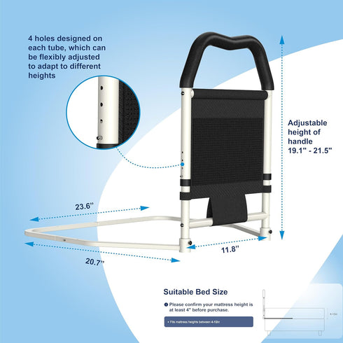 JUSHA YL-02 350 lbs Bed Rails for Seniors & Bed Rail for Elderly, Adjustable Safety Support with Non-Slip Handle