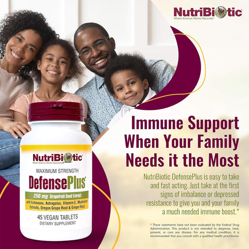 NutriBiotic – DefensePlus, 45 Tablets | 11 in 1 Immune Support with Vitamin C, Zinc, Echinacea, Vegan & Gluten Free