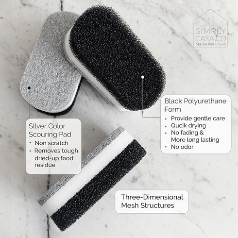Pack 6 Kitchen Dish Cleaning Sponges - of | Non-Scratch & Fast-Drying | Reusable Scrubbers for Kitchen & Household Use