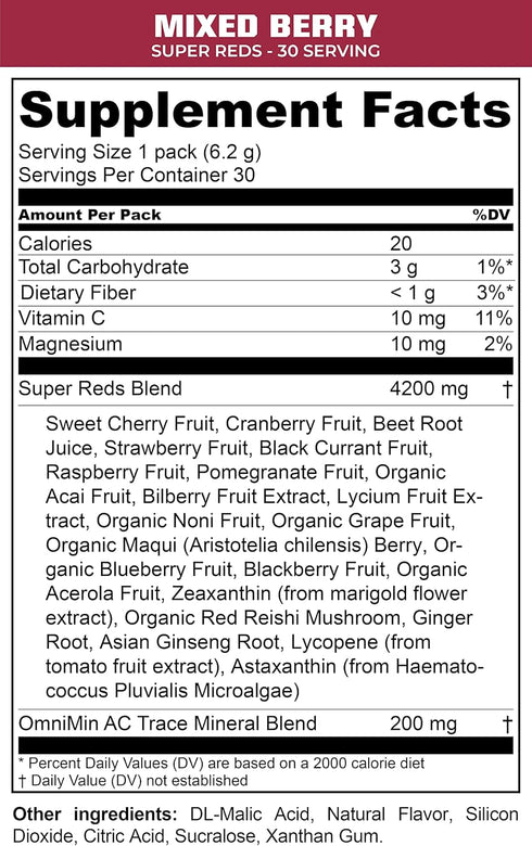 MTN OPS Super Reds Daily Health Drink Powder, Antioxidant Blend with Phyto-Nutrients, 30 On-The-Go Packs