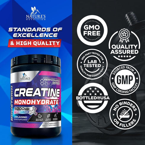 Micronized Creatine Monohydrate Powder, Unflavored 5000mg Per Serv, 60 Servings
