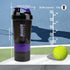 Shaker Bottle, 500ML Protein Shaker Cup with Storage Compartments for Smooth Mixing (Purple & Black)