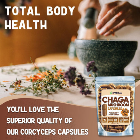 Immunity 180 Count XPRS Nutra Chaga Mushroom Capsules - Premium Chaga Mushrooms Capsules- Encapsulated Chaga Mushroom
