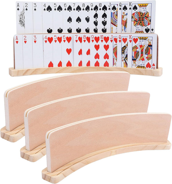 GOTHINK Set of 4 Curved Wooden Playing Card Holder for Kids Adults