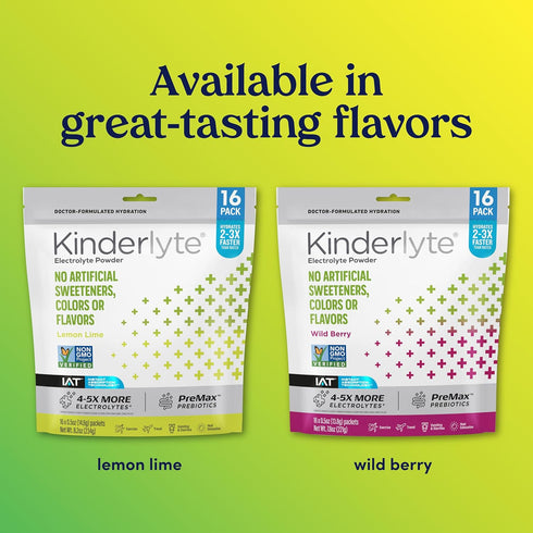 Kinderlyte Electrolyte Powder, Advanced Hydration, Easy Open Packets, Supplement Drink Mix (Lemon Lime, 16 Count)