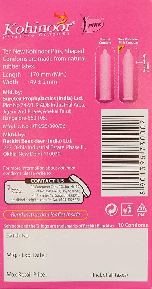 Kohinoor 10s (Pack 3) Condom Pink