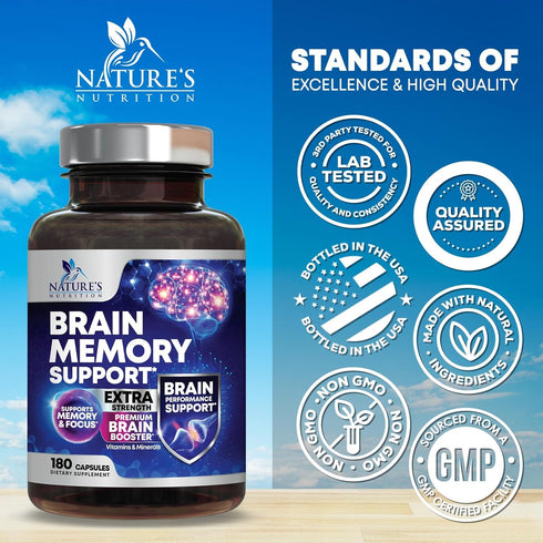 Nootropic Brain Supplements - 180 Capsules for Memory, Focus & Clarity with 40 Nootropics, Phosphatidylserine, Bacopa,