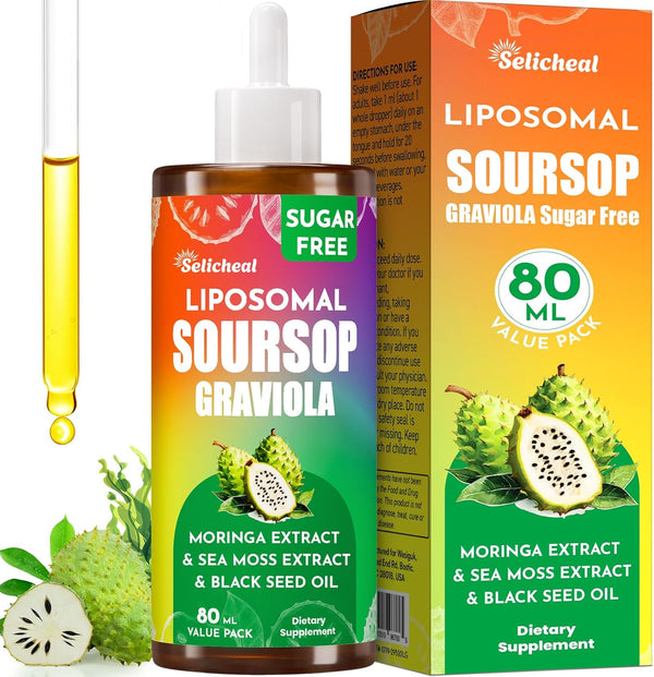 Selicheal (80ML) Supplement Liquid Drops, 10 in 1 Soursop Multivitamin Drops with Leaf