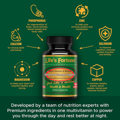 Life's Fortune Multivitamin & Mineral 60 Tablets - All Natural Energy Source with Whole Food Concentrates,