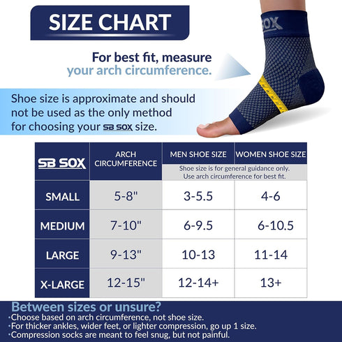SB SOX Plantar Fasciitis Relief Socks, Ankle Brace Compression Sleeve, Arch Support for Foot Pain, Navy, Small