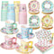 SUMMORO 180 Pcs Floral Paper Tea Cups and Plates 9 OZ Disposable Paper