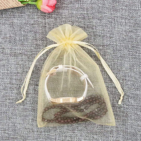 50pcs 4x6 inch Gold Organza Wrap Bags, Sheer Fabric Drawstring Pouches for Baby Shower Favors, Craft Business