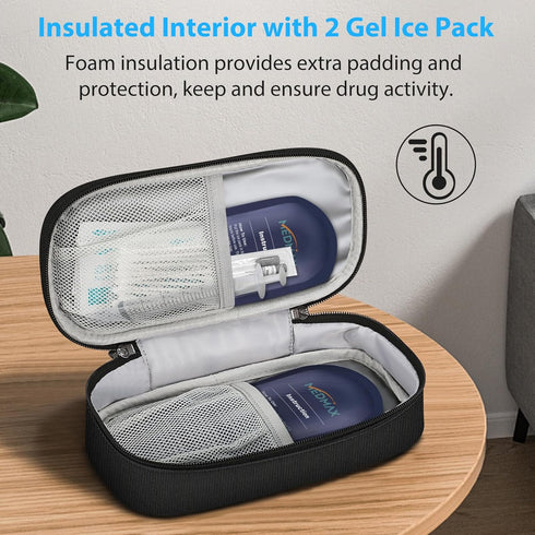 Insulin Cooler Travel Case with 2 Ice Packs, Water Resistant Insulated Diabetic Medication Organizer Bag (Black)