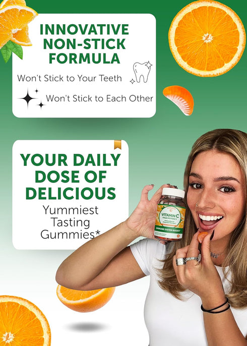 Vitamin C Gummies for Adults and Kids - 300mg Organic, NON-GMO, Vegan Chewable Supplement, 60 Count