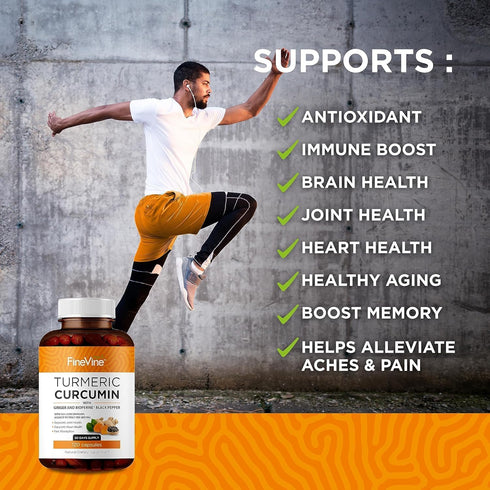 Turmeric Curcumin with BioPerine - 240 Vegetarian Capsules - Black Pepper and Ginger for Advanced Absorption, Joints