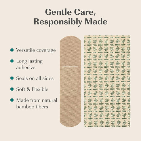 FEBU Eco-Friendly Bamboo Fabric Bandages, PFAS Free, Natural Hypoallergenic Bandages, 75 Count